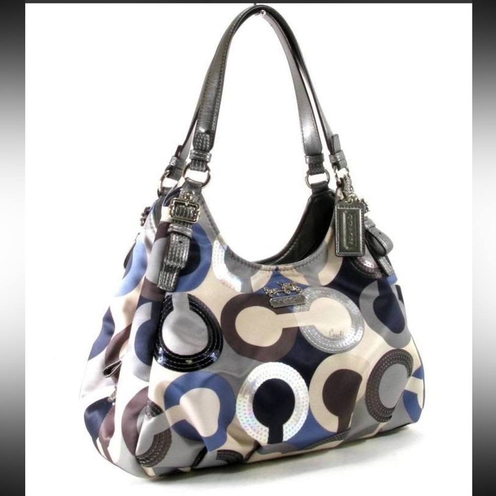 Coach Multi-Color Circle Print Shoulder Bag with Leather Straps